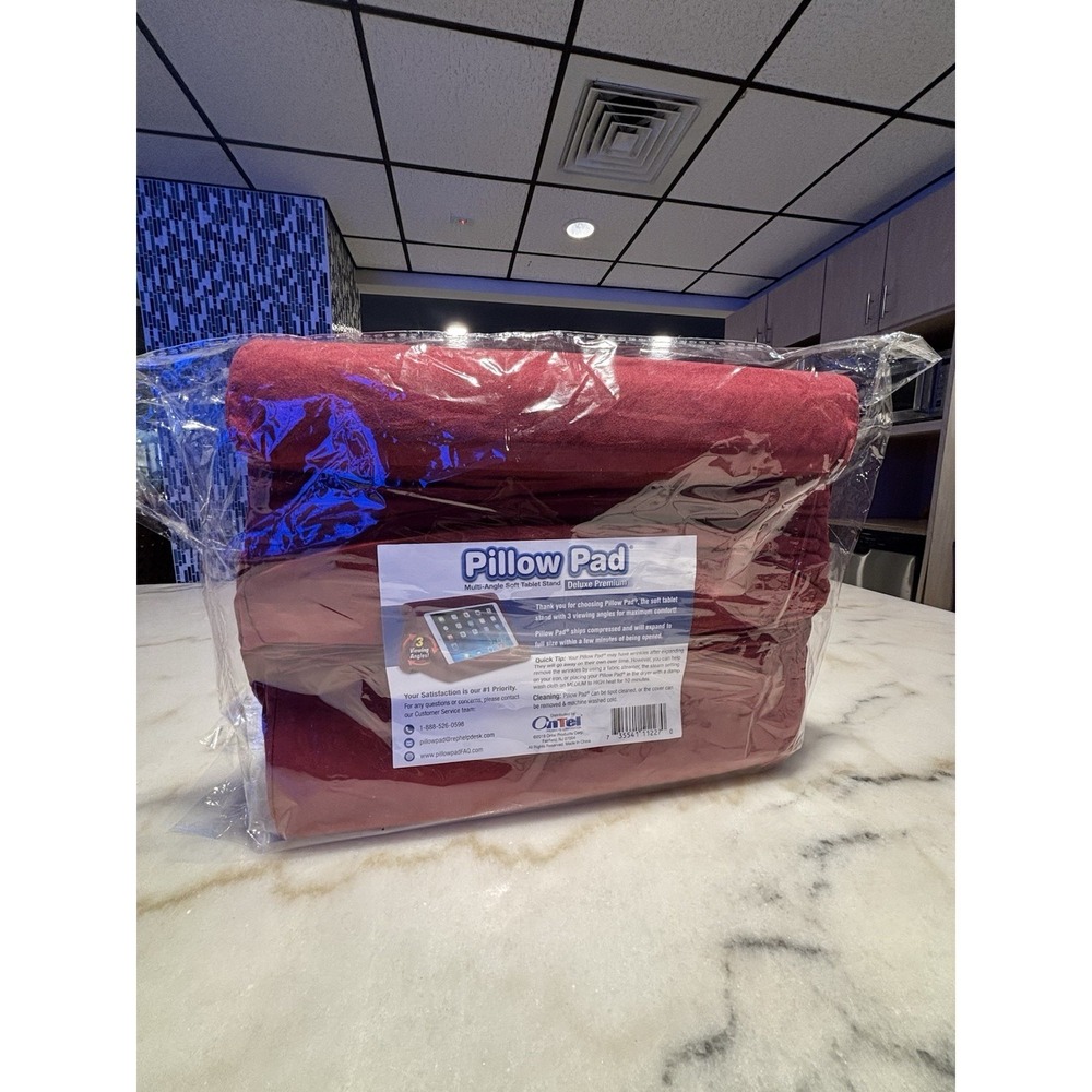 Brand New Ontel Pillow Pad Multi-Angle Soft Tablet Stand In Burgundy Color